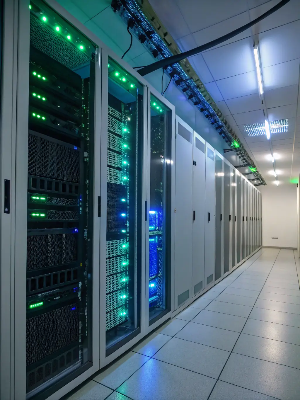 A secure server room with advanced security measures, representing peace of mind from robust data protection and compliance support.